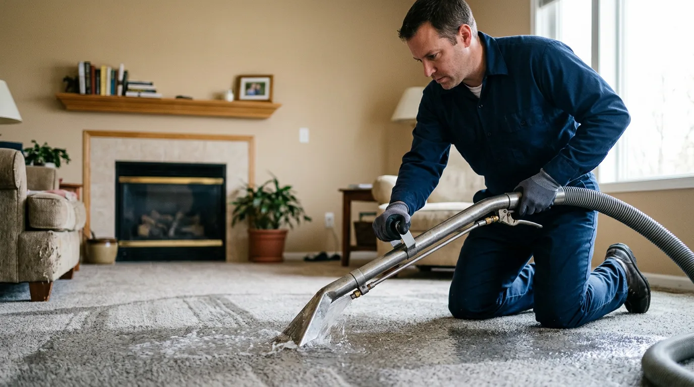 Water damage restoration technician working near Green Valley, WI